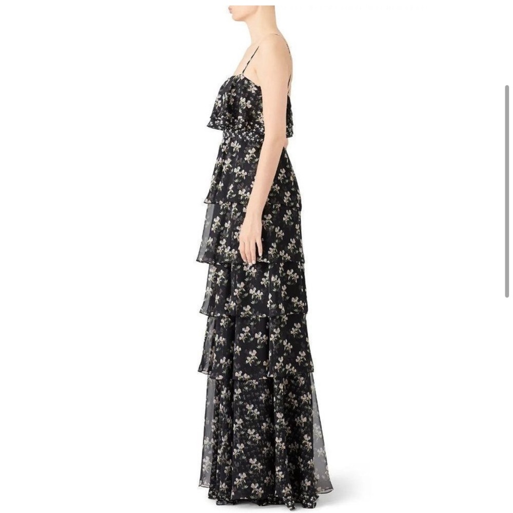 NWT Jill Stuart Kiera floral ruffle tiered gown maxi dress black formal boho - Picture 6 of 12